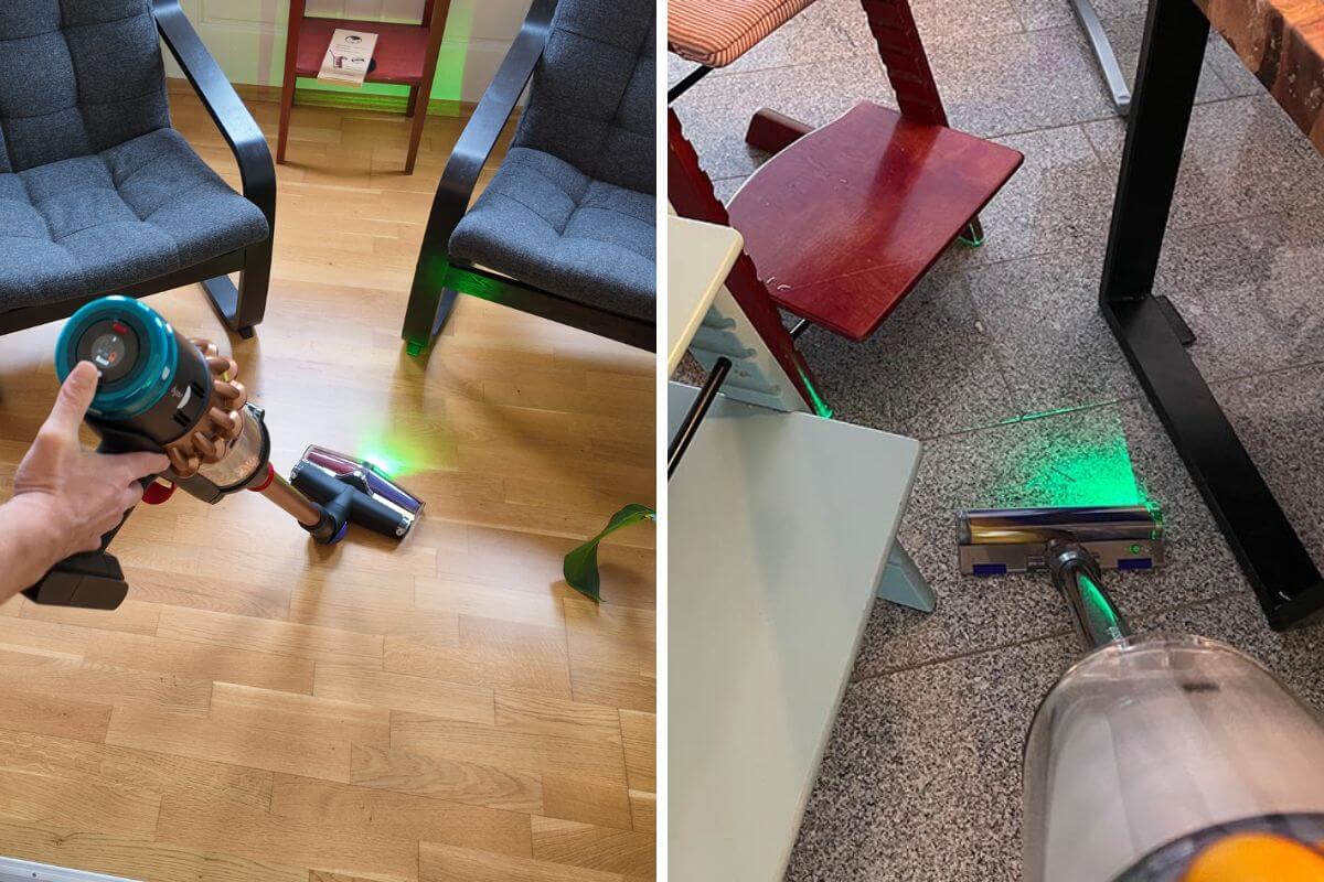 Dyson V15 und V16 im Handling-Vergleich bei alltäglichen Situationen.